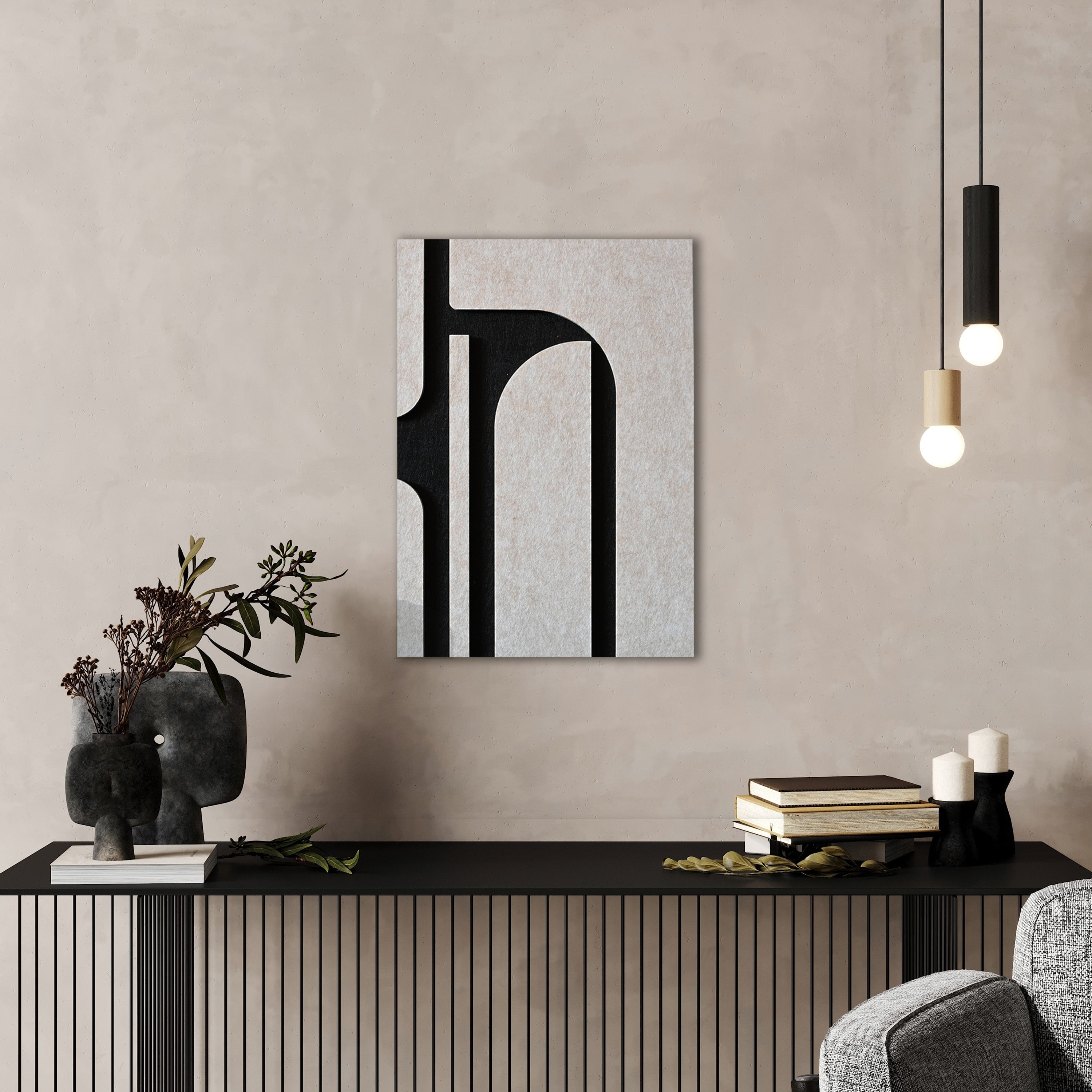 Abstrakte Wanddekoration aus Filz
