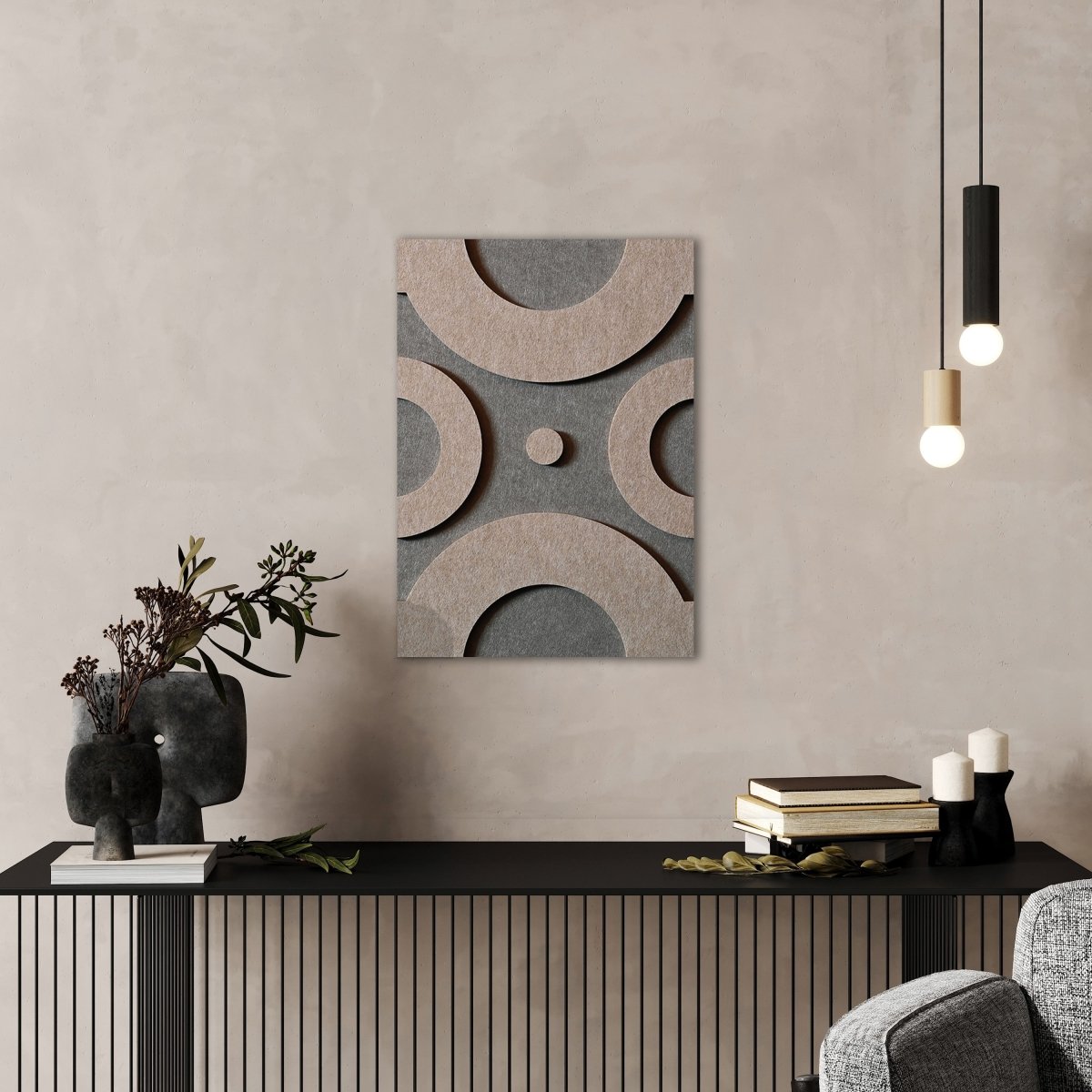 Dot vilt wanddecoratie - vilten wanddecoratie in de kleur Grey & taupe van Van Tjalle en Jasper