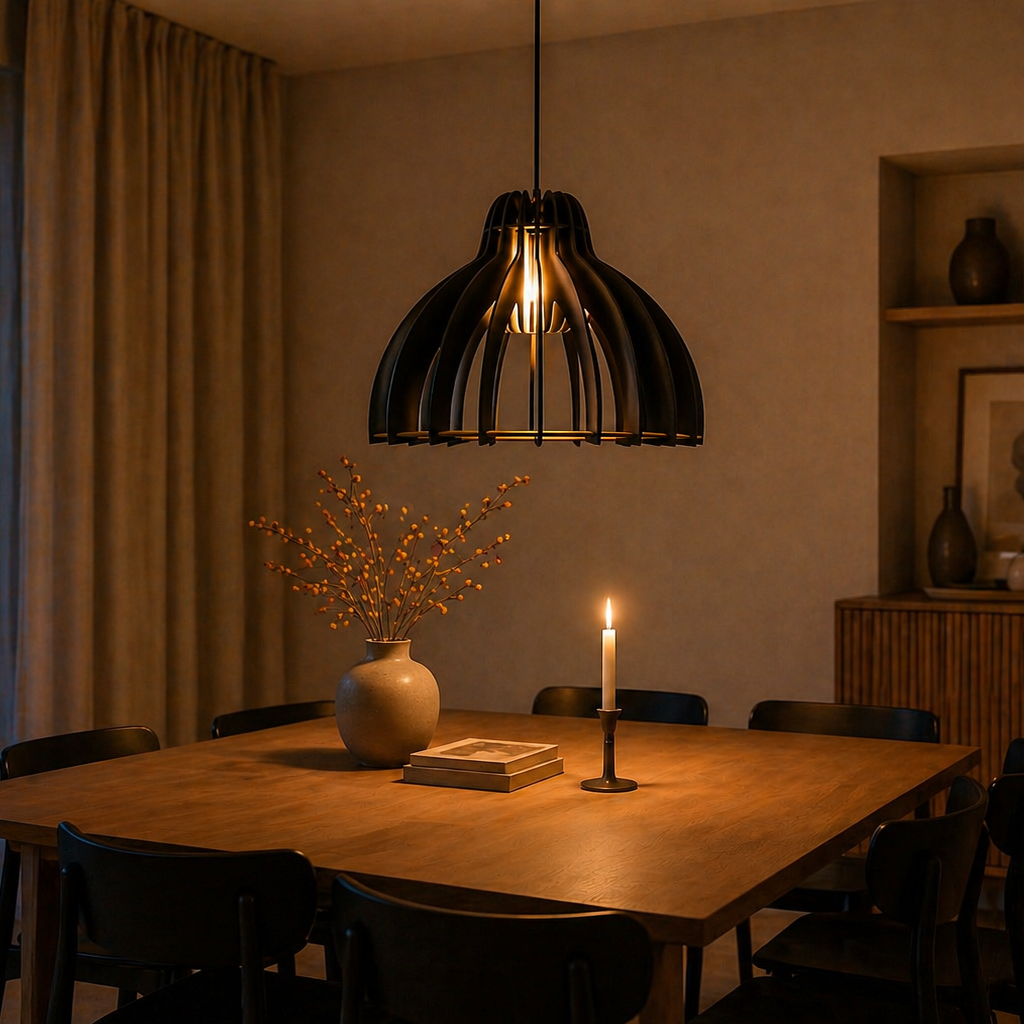 hanglamp eettafel warme sfeerverlichting in de avond